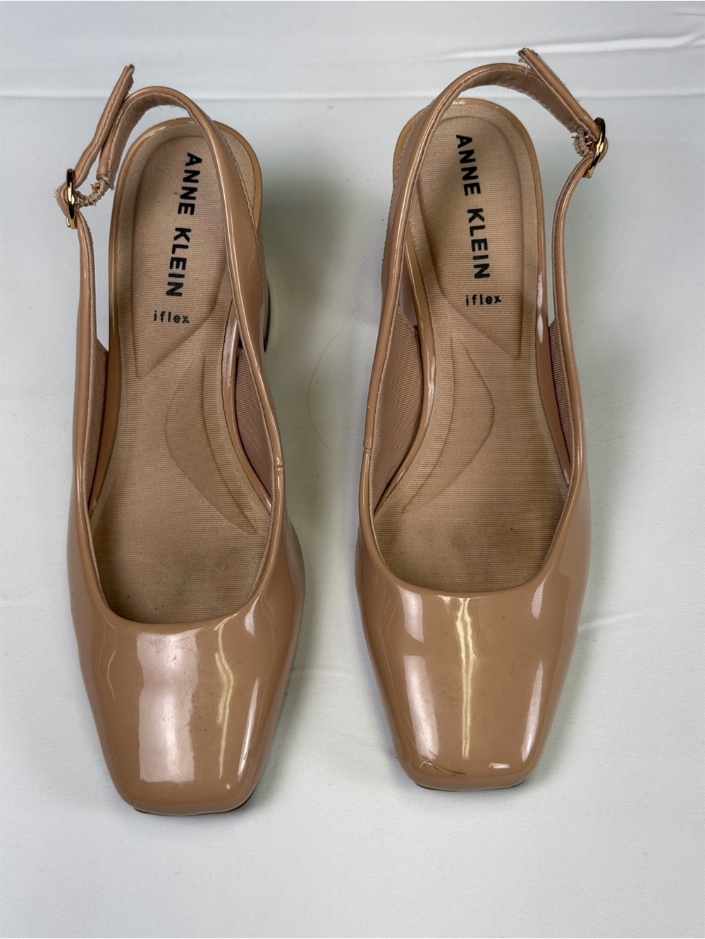 Anne Klein Nude Patent Slingback Block Heel Pumps - Picture 16 of 16